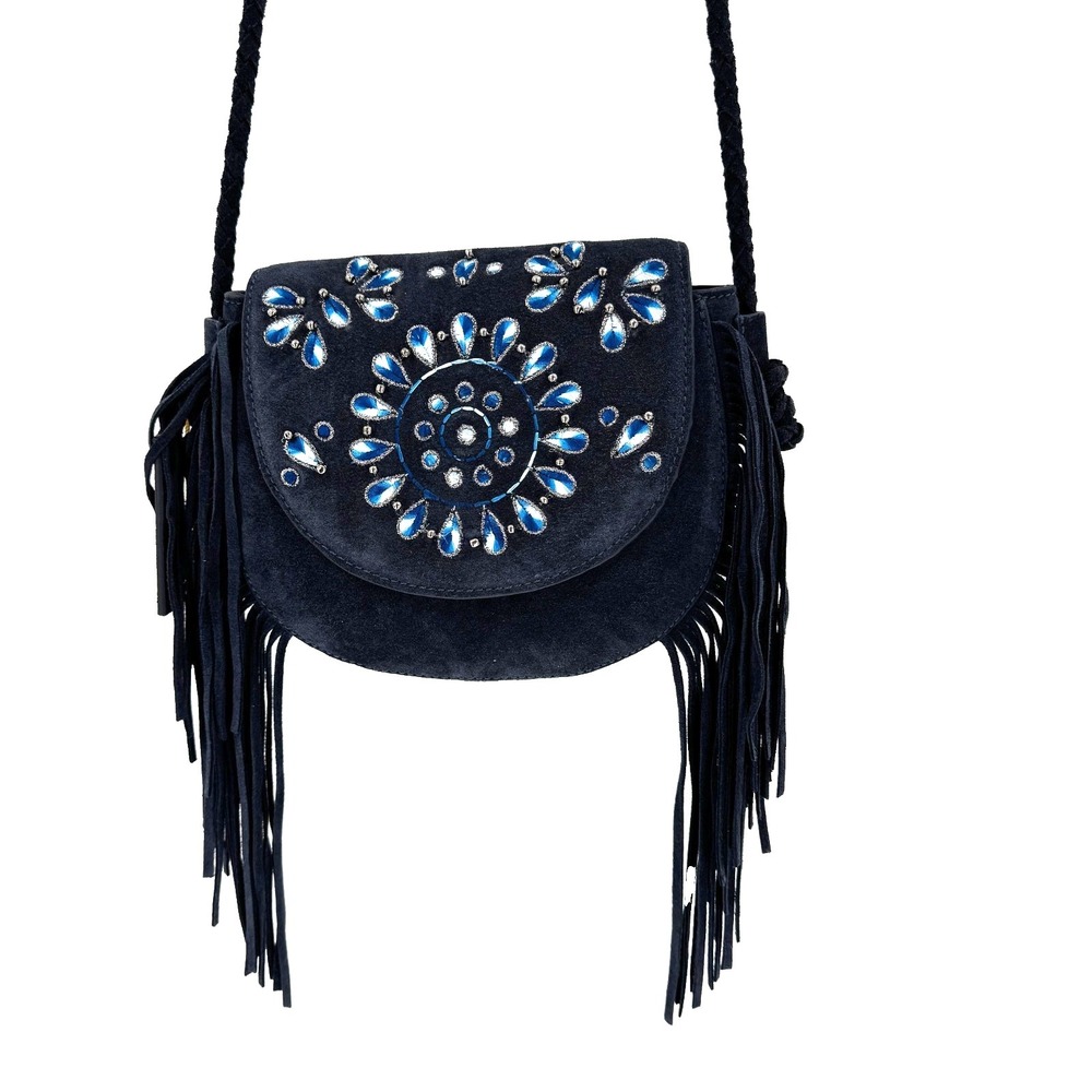 Shyanne Women's Belle Embroidered Fringe Suede Crossbody Bag Western Boho Hippie - Picture 12 of 12